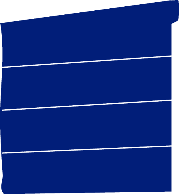 Blue square shape with four horizontal white lines crossing it.