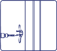 Illustration of a valve handle connected to a set of vertical pipes.