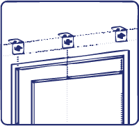 Illustration of a door frame with overhead arrows indicating the direction of sliding.