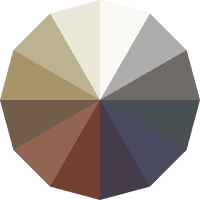 A twelve-segment color wheel features a range of neutral shades from beige and brown to gray, ideal for pairing with Outdoor Zipscreen Blinds.