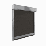 The Outdoor Zipscreen Blinds feature a metal frame, dark mesh screen, left-side chain mechanism, and rectangular top housing.