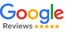 Google Reviews logo with five yellow stars indicating a five-star rating.