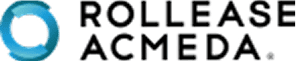 Rollease Acmeda logo featuring a circular blue gradient icon to the left of the company name in bold, black uppercase letters.